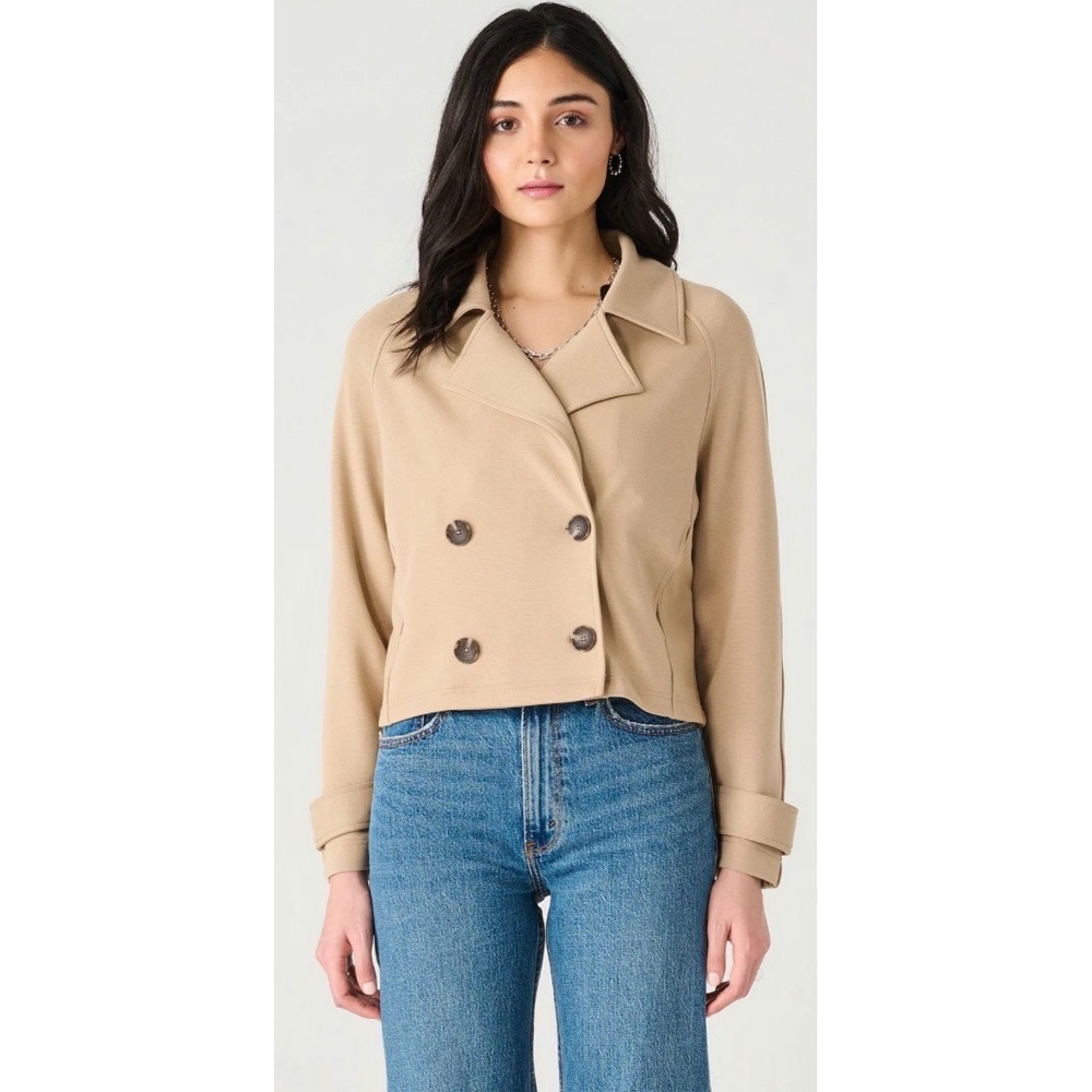 Dex Tan Double Breasted Knit Cropped Blazer Jacket Extra Large NEW